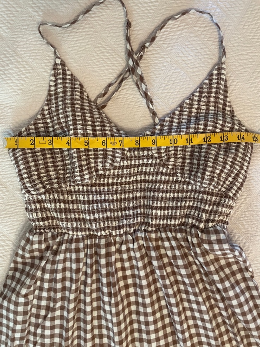 Kimchi Blue Brown Gingham Smocked Maxi Dress SzL - Picture 11 of 12